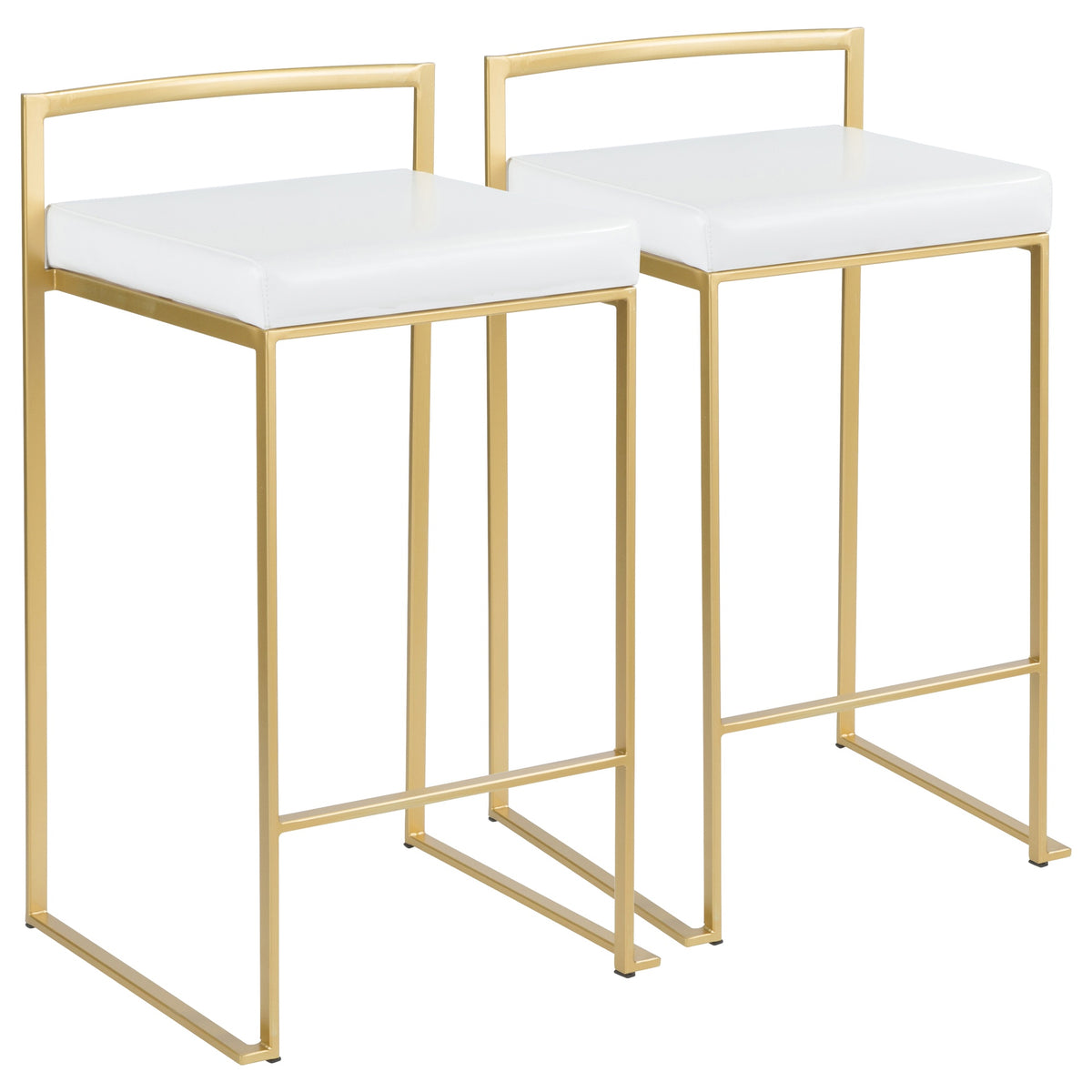 Fuji Contemporary-Glam Counter Stool in Gold with White Faux Leather by LumiSource - Set of 2