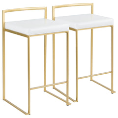 Fuji Contemporary-Glam Counter Stool in Gold with White Faux Leather by LumiSource - Set of 2