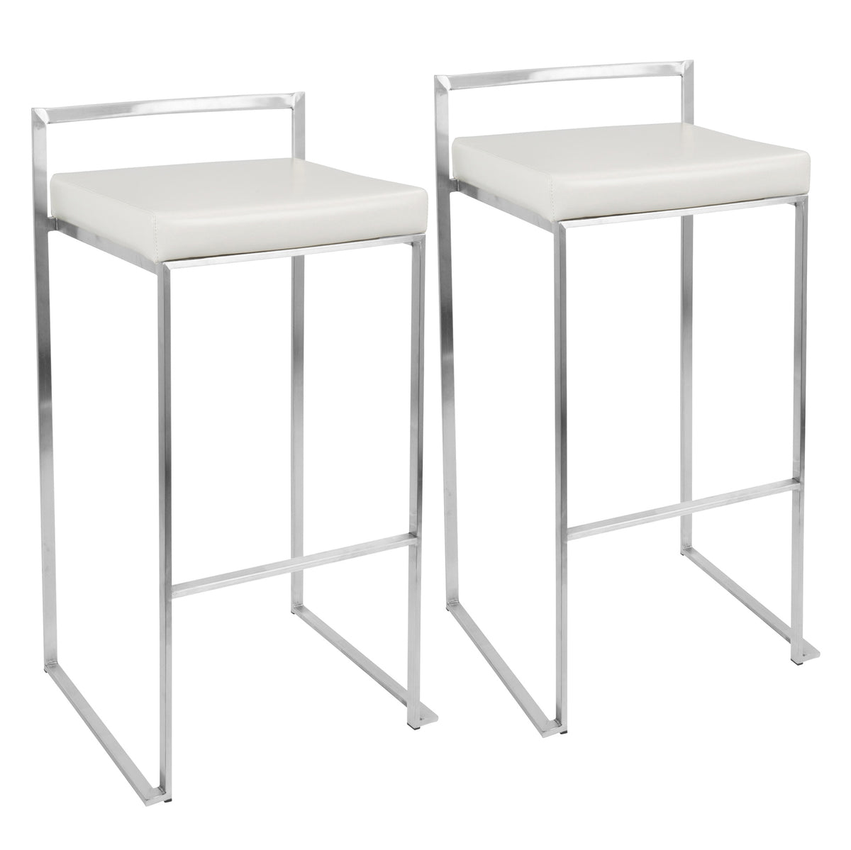 Fuji Contemporary Stackable Barstool with White Faux Leather by LumiSource - Set of 2