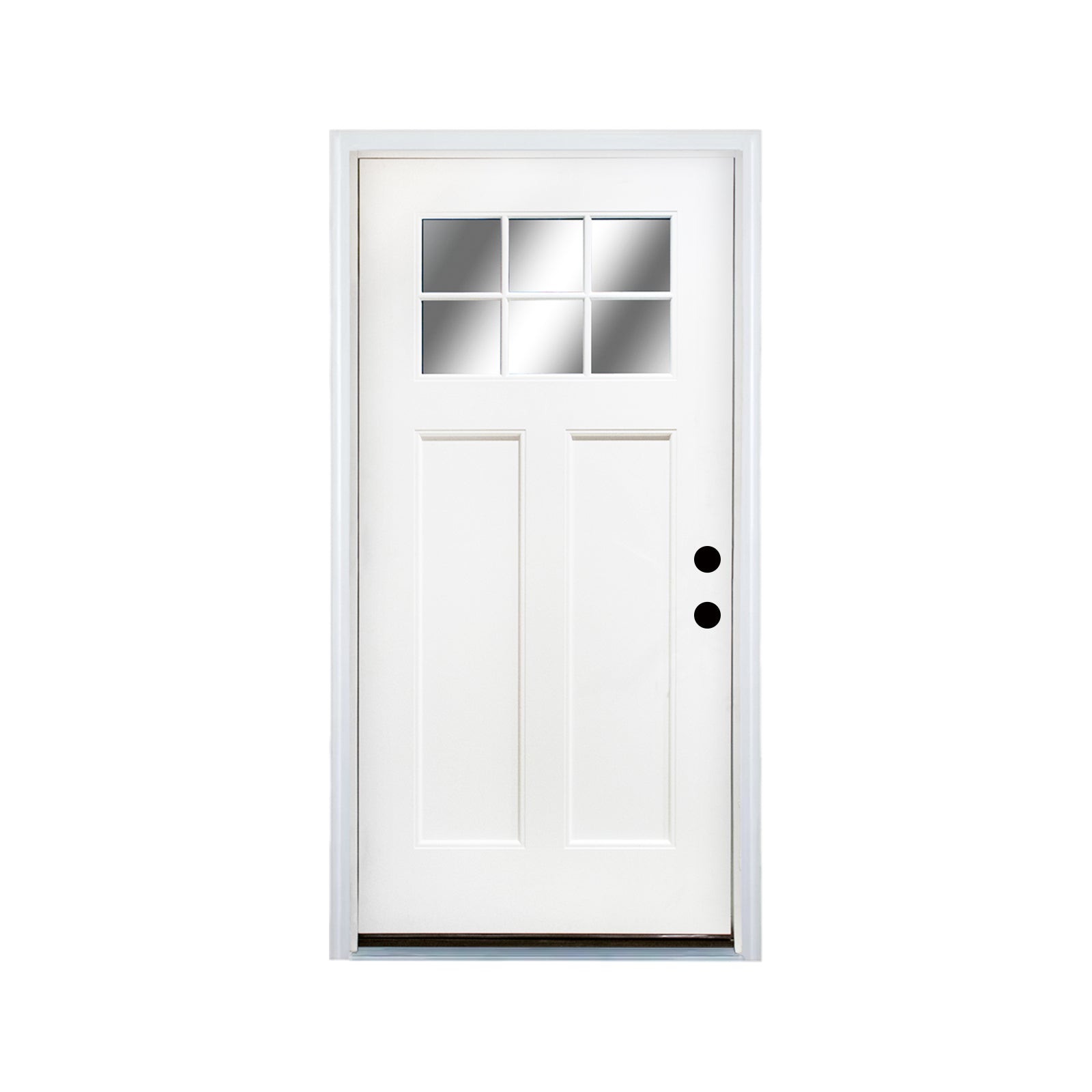 Fiberglass Entry Door, 36'' x 80" Door with Brickmould,4-9/16 Vinyl Frame,White Primed, Left Hand Inswing, Front Entry Knock-Down Door, 2-Panel Craftsman, 6-Lite Low-E Glass