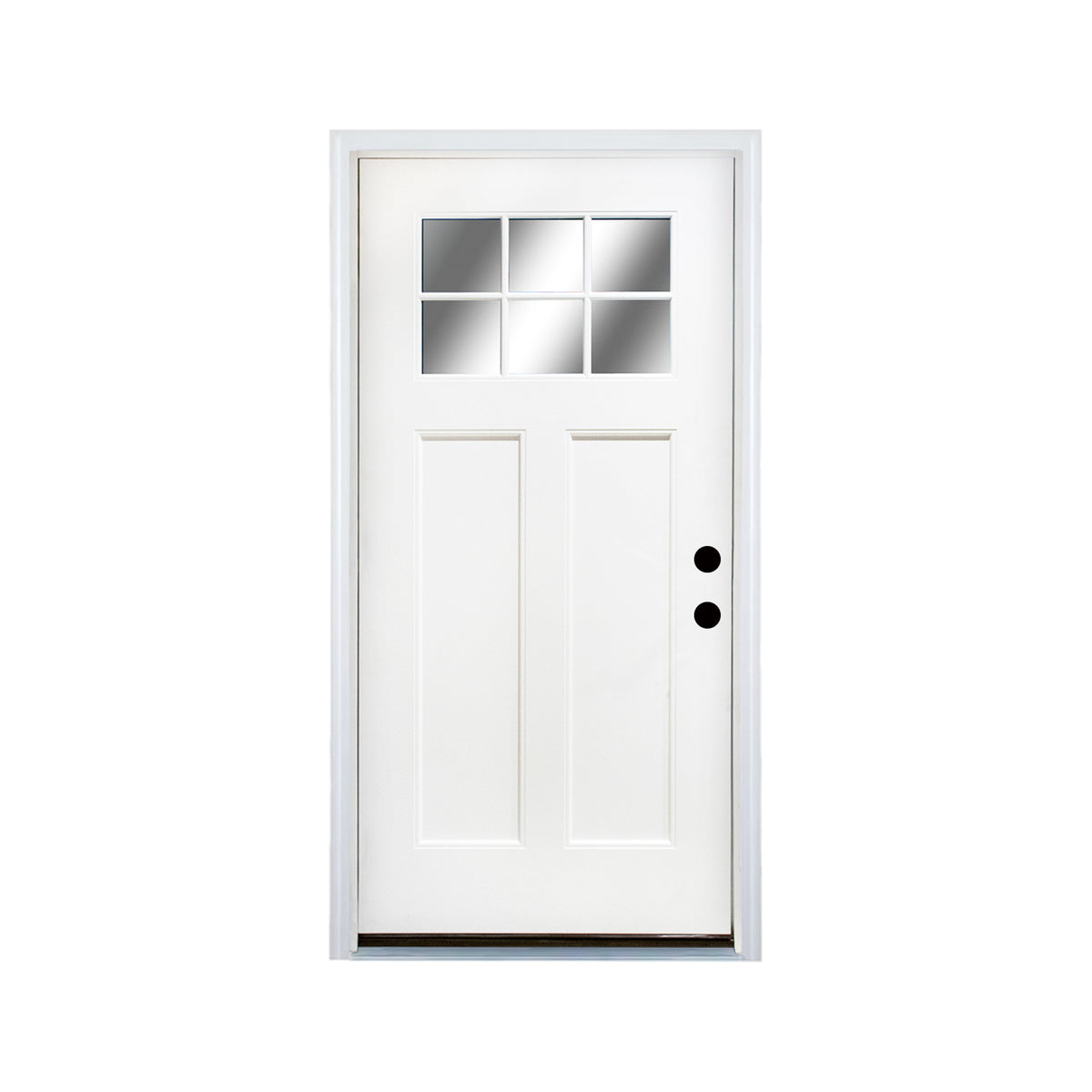 Fiberglass Entry Door, 36'' x 80" Door with Brickmould,4-9/16 Vinyl Frame,White Primed, Left Hand Inswing, Front Entry Knock-Down Door, 2-Panel Craftsman, 6-Lite Low-E Glass