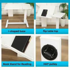 Overbed Bedside Desk, Mobile Rolling Laptop Stand Tilting Overbed Table with Wheels, Height Adjustable Tray Table for Laptop Bed Sofa Side Table, Bedside Table (WHITE)
