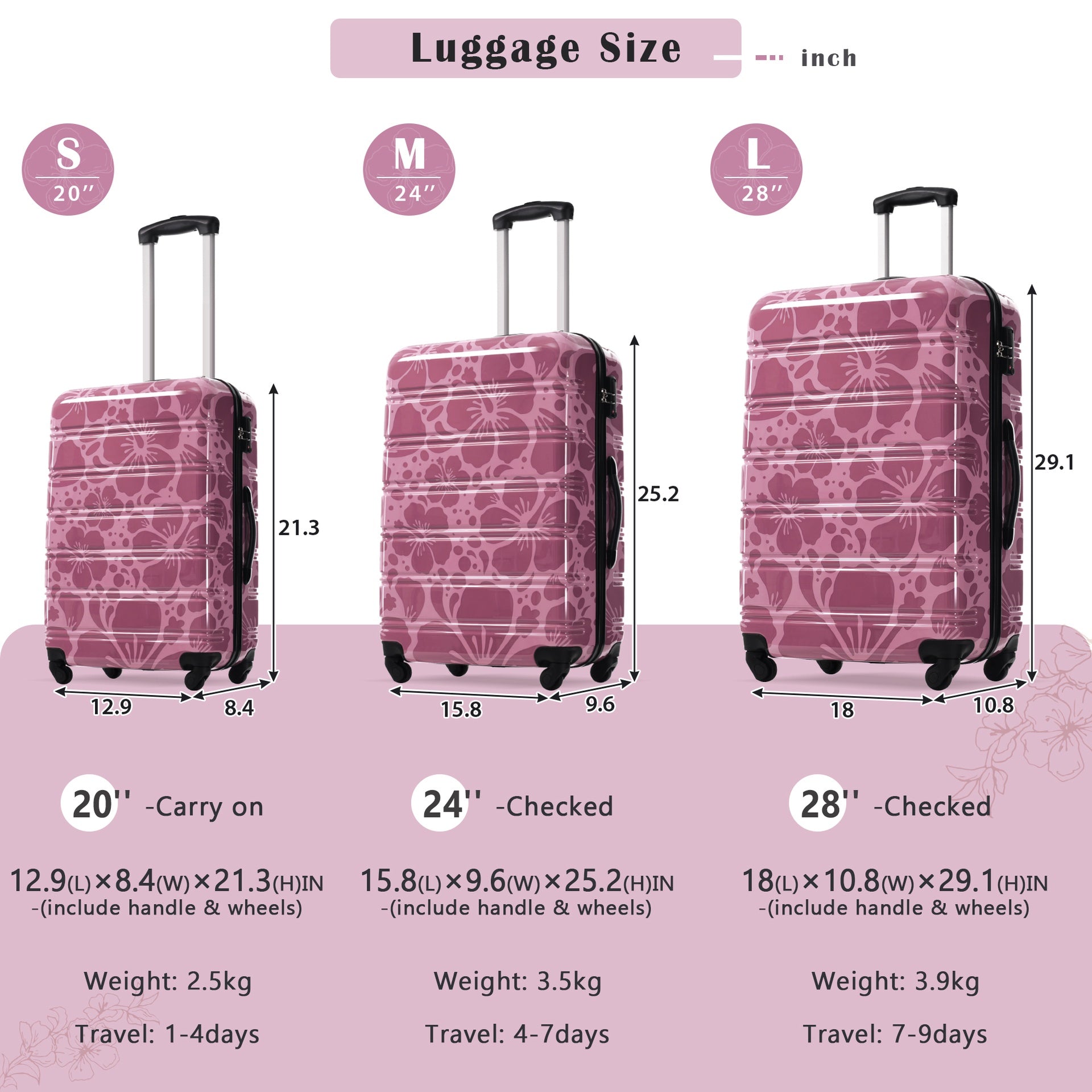 Hardshell Luggage Sets 3 pcs Spinner Suitcase with TSA Lock Lightweight-20"+24"+28" Luggages
