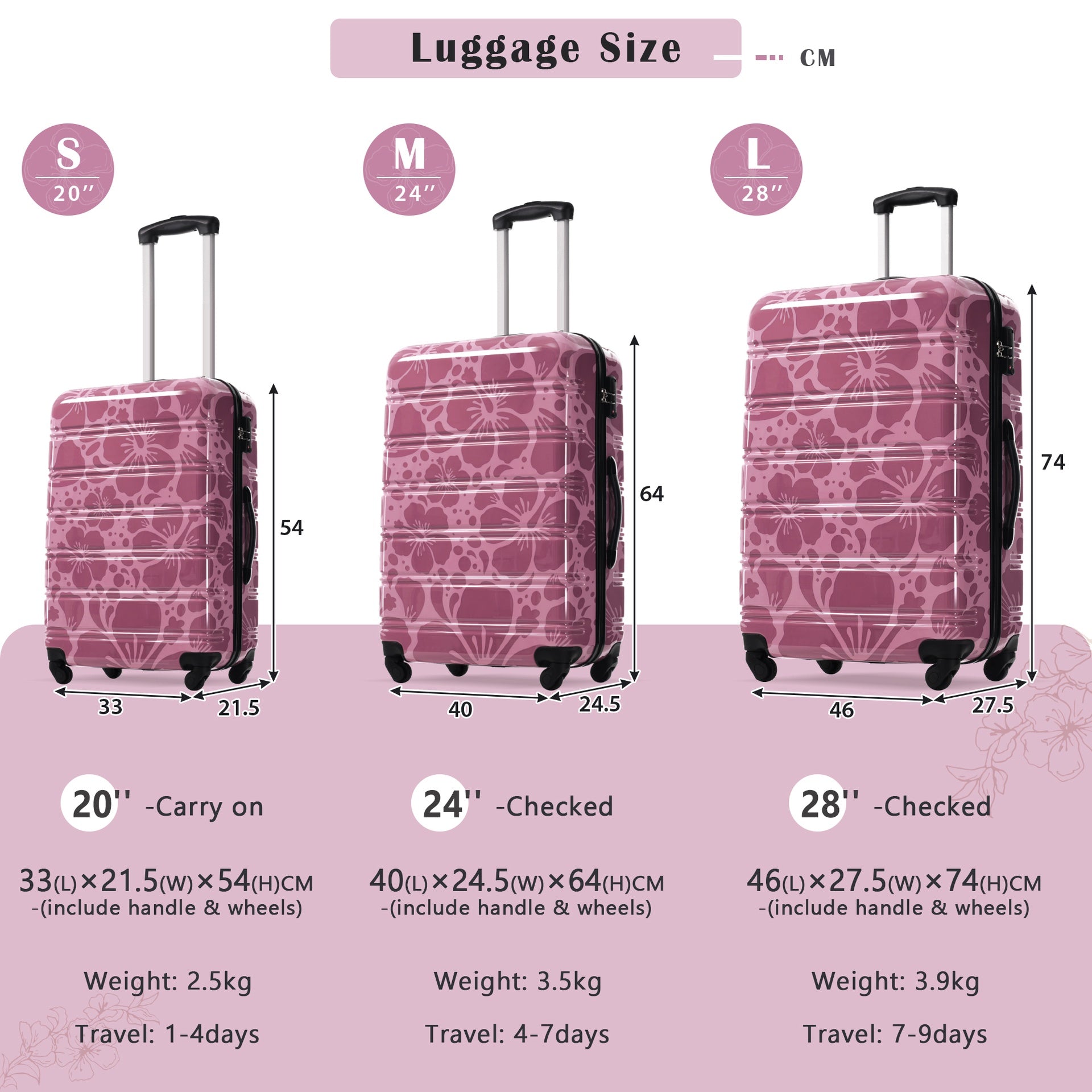 Hardshell Luggage Sets 3 pcs Spinner Suitcase with TSA Lock Lightweight-20"+24"+28" Luggages