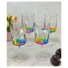 Rainbow Diamond Plastic Wine Glasses Set of 4 (16oz), BPA Free Acrylic Wine Glass Set, Unbreakable Red Wine Glasses, White Wine Glasses