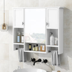 35'' x 28'' Modern Wall Mounted Bathroom Storage Cabinet, Bathroom Wall Cabinet with Mirror, Medicine Cabinet with Towels Bar