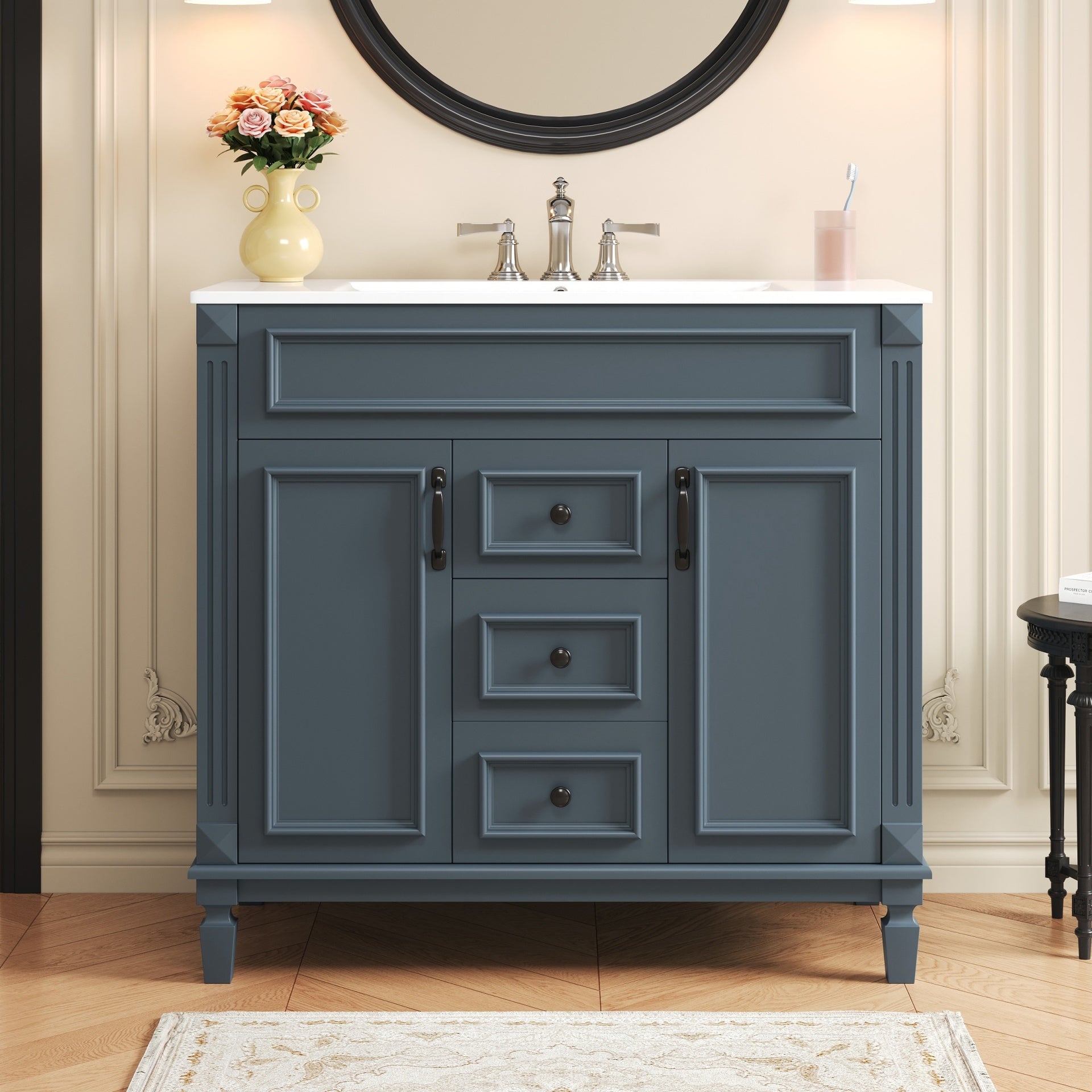 36'' Bathroom Vanity with Top Sink, Modern Bathroom Storage Cabinet with 2 Soft Closing Doors and 2 Drawers, Single Sink Bathroom Vanity