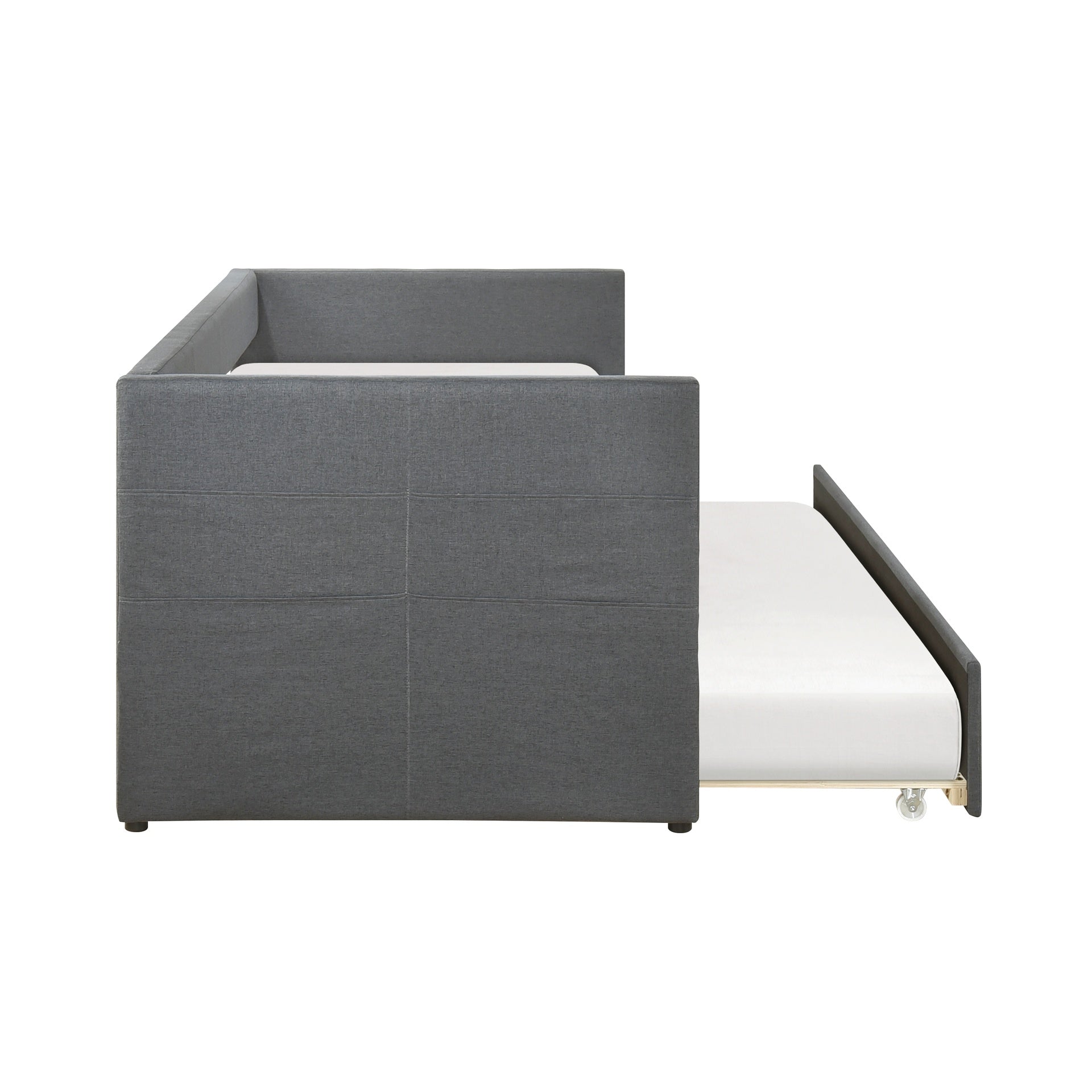 Modern Daybed Pull-out Trundle Side Pockets Dark Gray Upholstery Nailhead Trim Bedroom Living Room Furniture 1pc