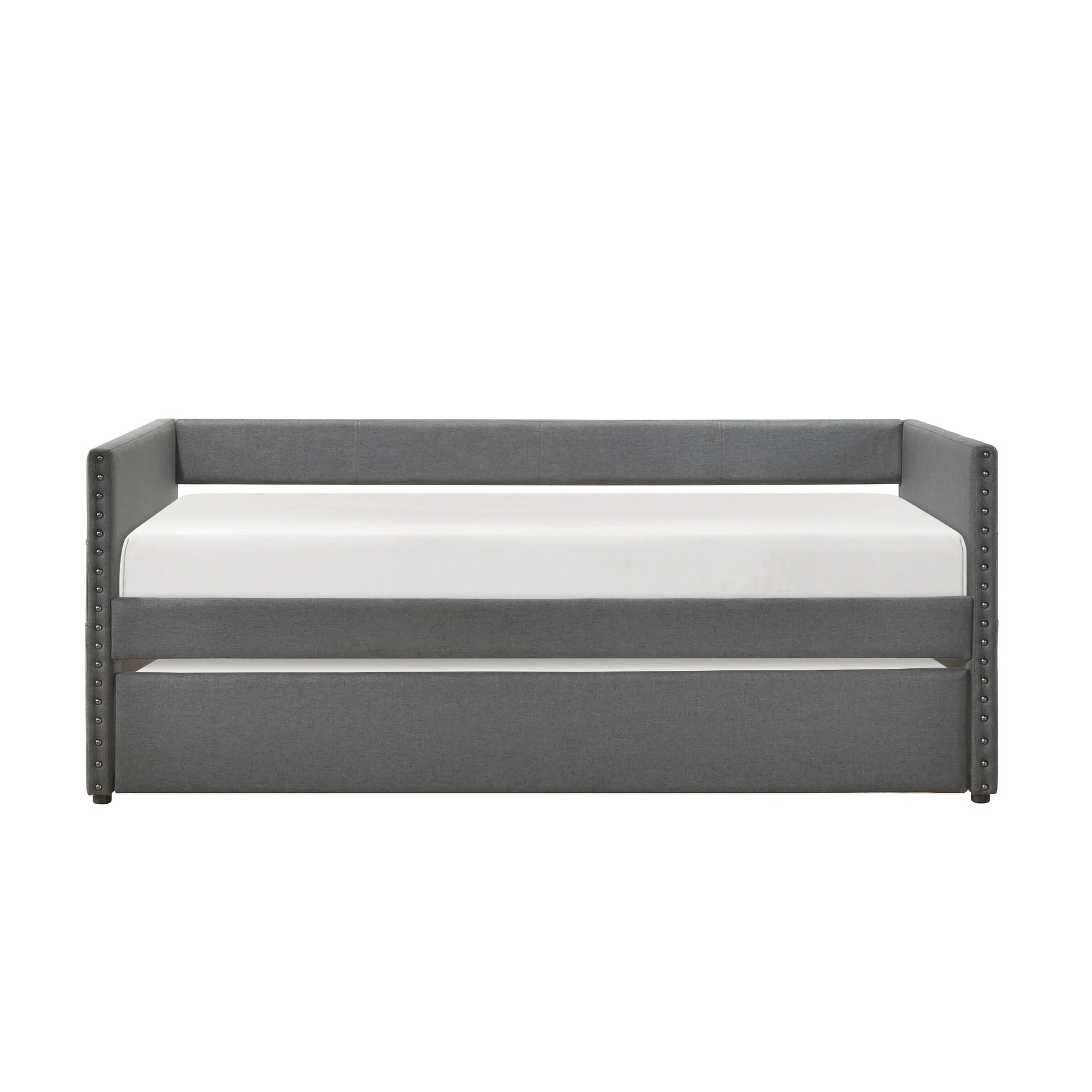 Modern Daybed Pull-out Trundle Side Pockets Dark Gray Upholstery Nailhead Trim Bedroom Living Room Furniture 1pc