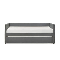 Modern Daybed Pull-out Trundle Side Pockets Dark Gray Upholstery Nailhead Trim Bedroom Living Room Furniture 1pc