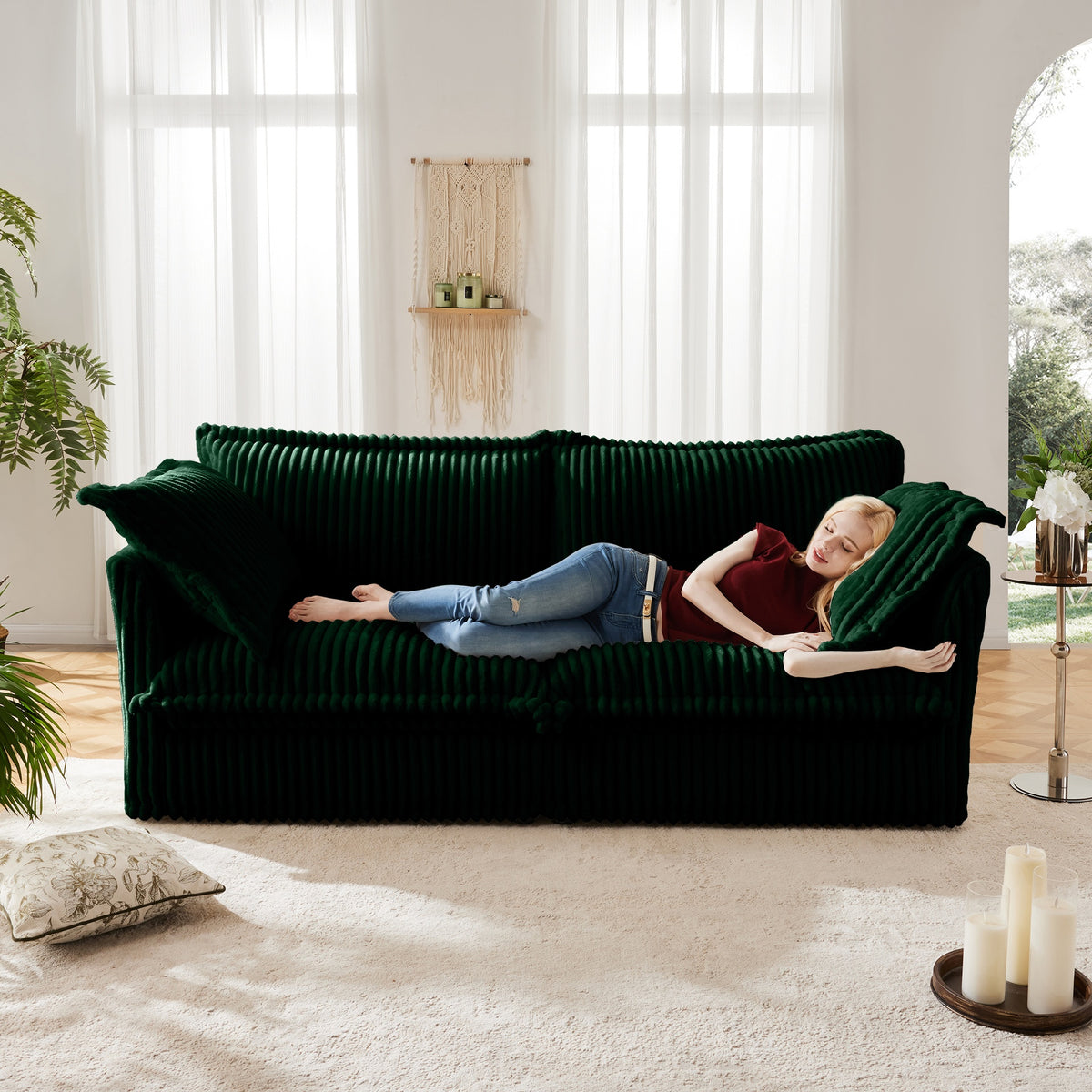 Modern Slipcovered 2-Seat Sofa Couches for Living Room, 2 Seater Sofa, Corduroy Deep Seat Sofa with Upholstered Cushion&Detachable Cover, Comfy Sofa Couch for Small Space, Apartment, Green Corduroy