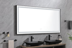 72 x 36 Inch LED Bathroom Mirror with Aluminum Frame, Wall Mounted Vanity Mirror, Anti-Fog, Memory, 3 Colors, Stepless Dimmable