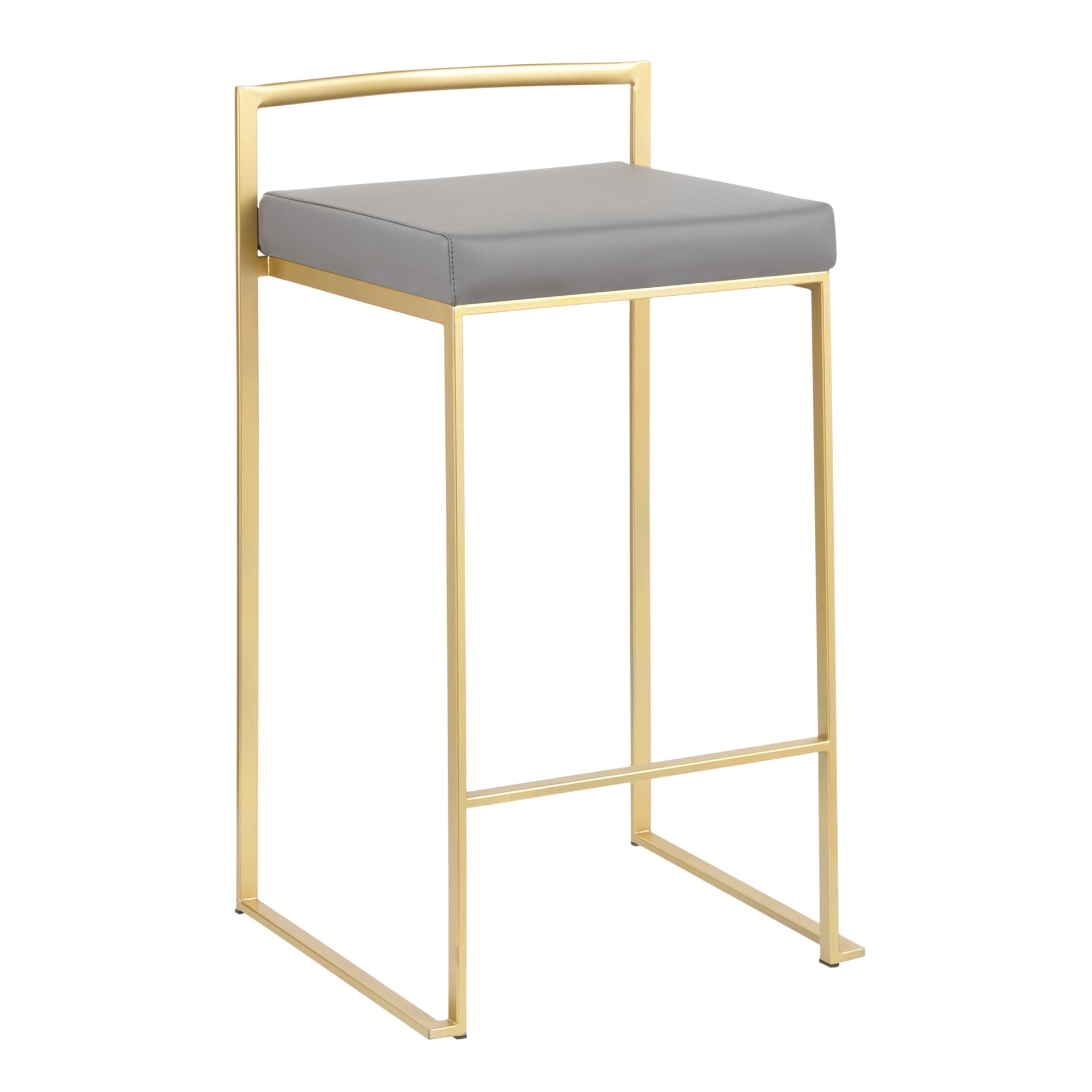 Fuji 26" Contemporary Counter Stool in Gold Metal with Grey Faux Leather by LumiSource - Set of 3