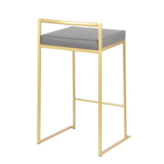 Fuji 26" Contemporary Counter Stool in Gold Metal with Grey Faux Leather by LumiSource - Set of 3
