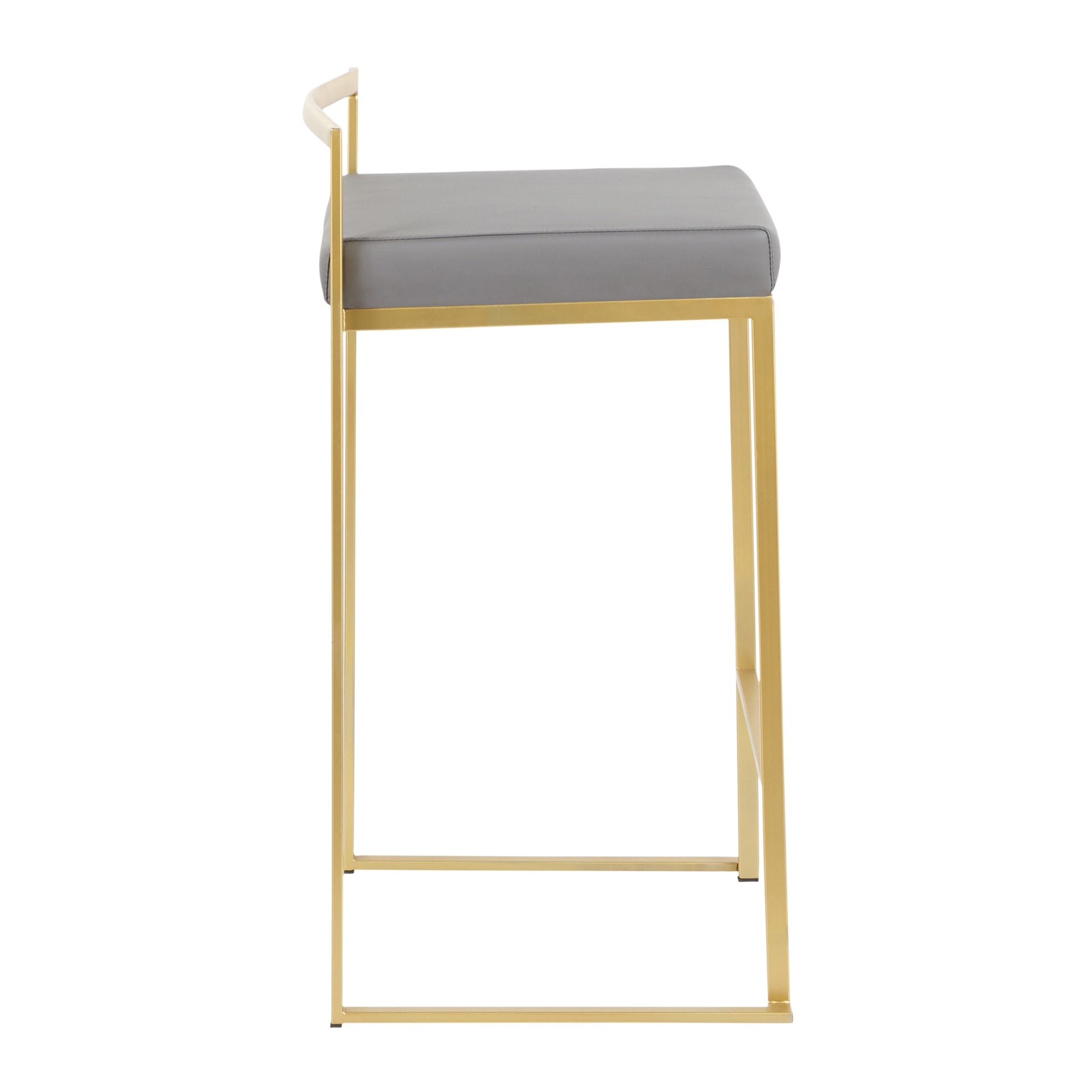 Fuji 26" Contemporary Counter Stool in Gold Metal with Grey Faux Leather by LumiSource - Set of 3