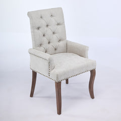 Upholstered Chenille Fabric Accent Dining Chair, Curved Solid Wood Legs, Elegant Tufted Club Dining Room Kitchen Room Arm Dining Chair, Single Pack,Beige,SW1895BG