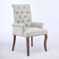 Upholstered Chenille Fabric Accent Dining Chair, Curved Solid Wood Legs, Elegant Tufted Club Dining Room Kitchen Room Arm Dining Chair, Single Pack,Beige,SW1895BG