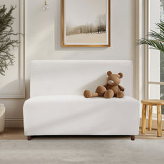 49" Beige boucle cover Fabric Loveseat - 25D High-Density Sponge Cushion, Light Brown Legs , Modern Sofa for Living Room
