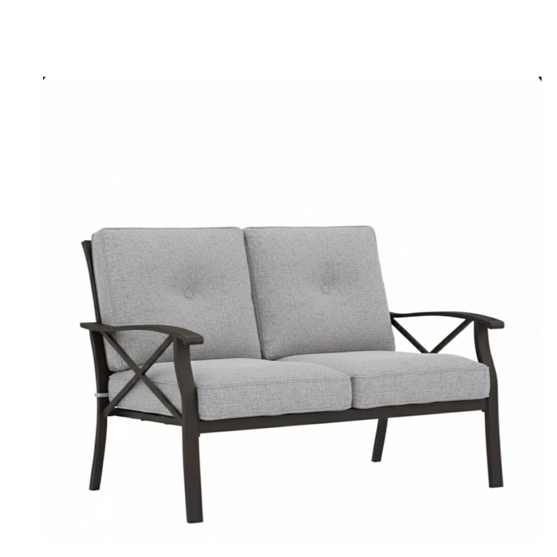 48" All-Weather Metal Loveseat 2 Seats Couch Sofa with Gray Cushions with black Frame