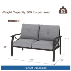 48" All-Weather Metal Loveseat 2 Seats Couch Sofa with Gray Cushions with black Frame