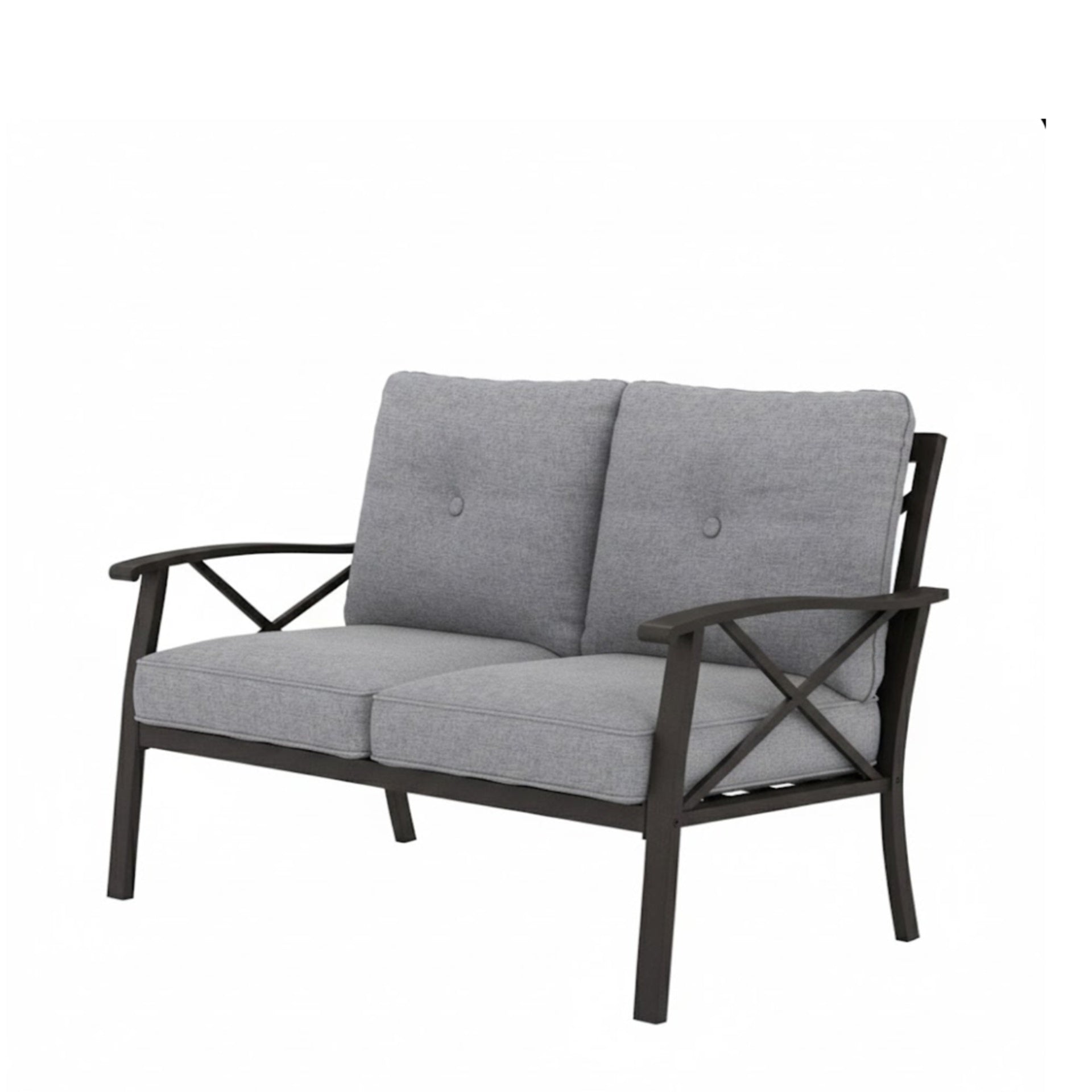 48" All-Weather Metal Loveseat 2 Seats Couch Sofa with Gray Cushions with black Frame