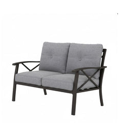 48" All-Weather Metal Loveseat 2 Seats Couch Sofa with Gray Cushions with black Frame