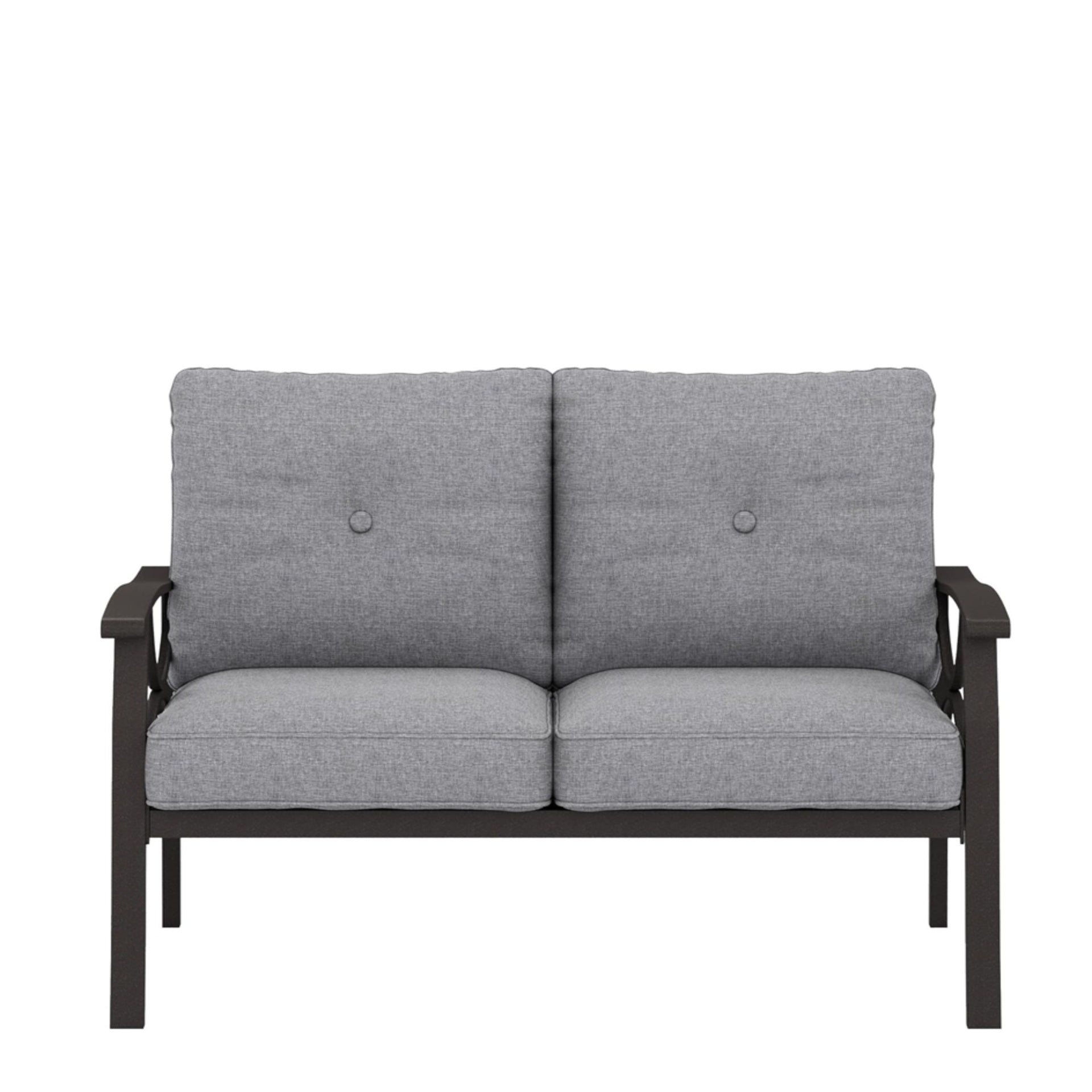 48" All-Weather Metal Loveseat 2 Seats Couch Sofa with Gray Cushions with black Frame