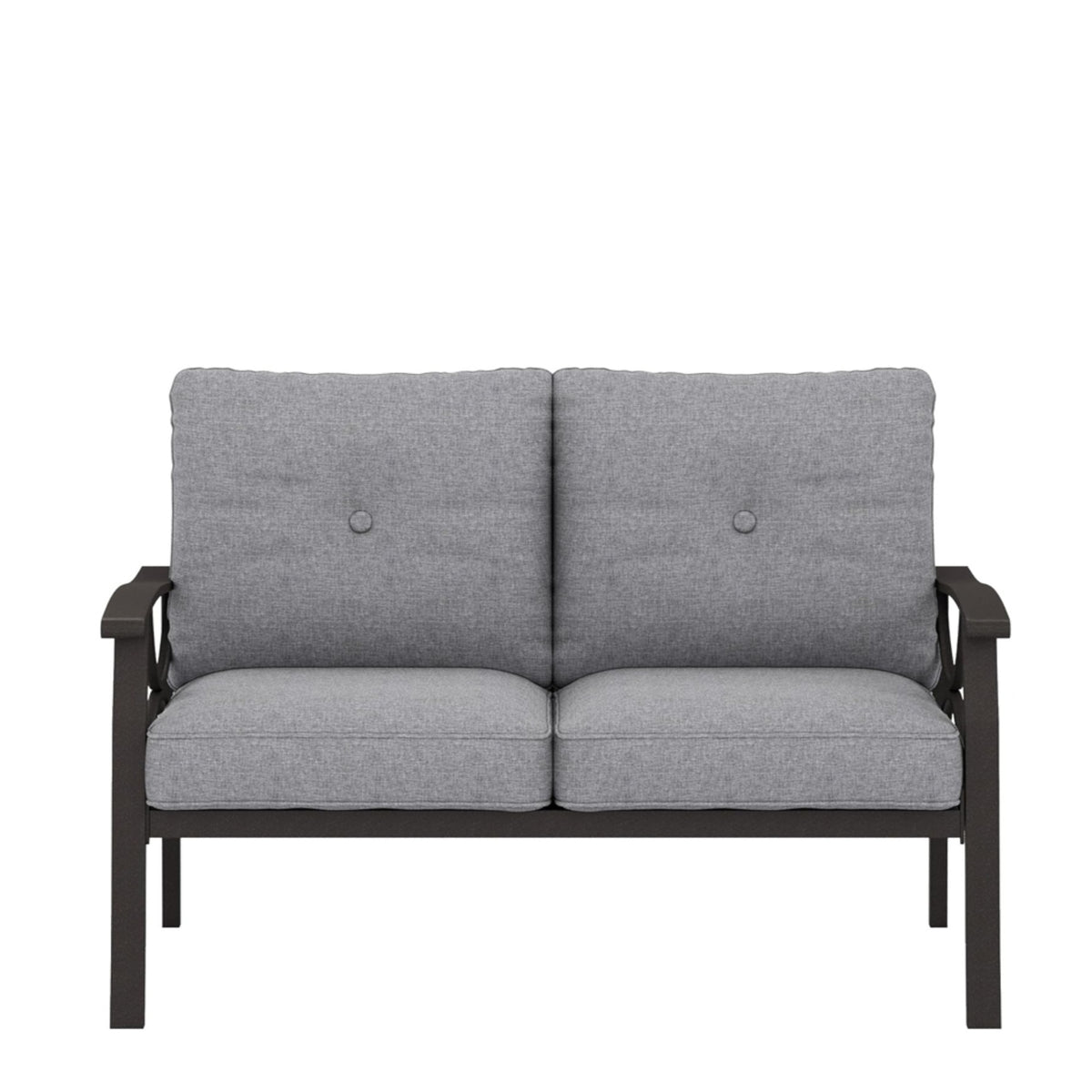 48" All-Weather Metal Loveseat 2 Seats Couch Sofa with Gray Cushions with black Frame