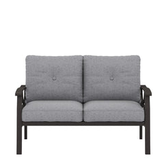 48" All-Weather Metal Loveseat 2 Seats Couch Sofa with Gray Cushions with black Frame