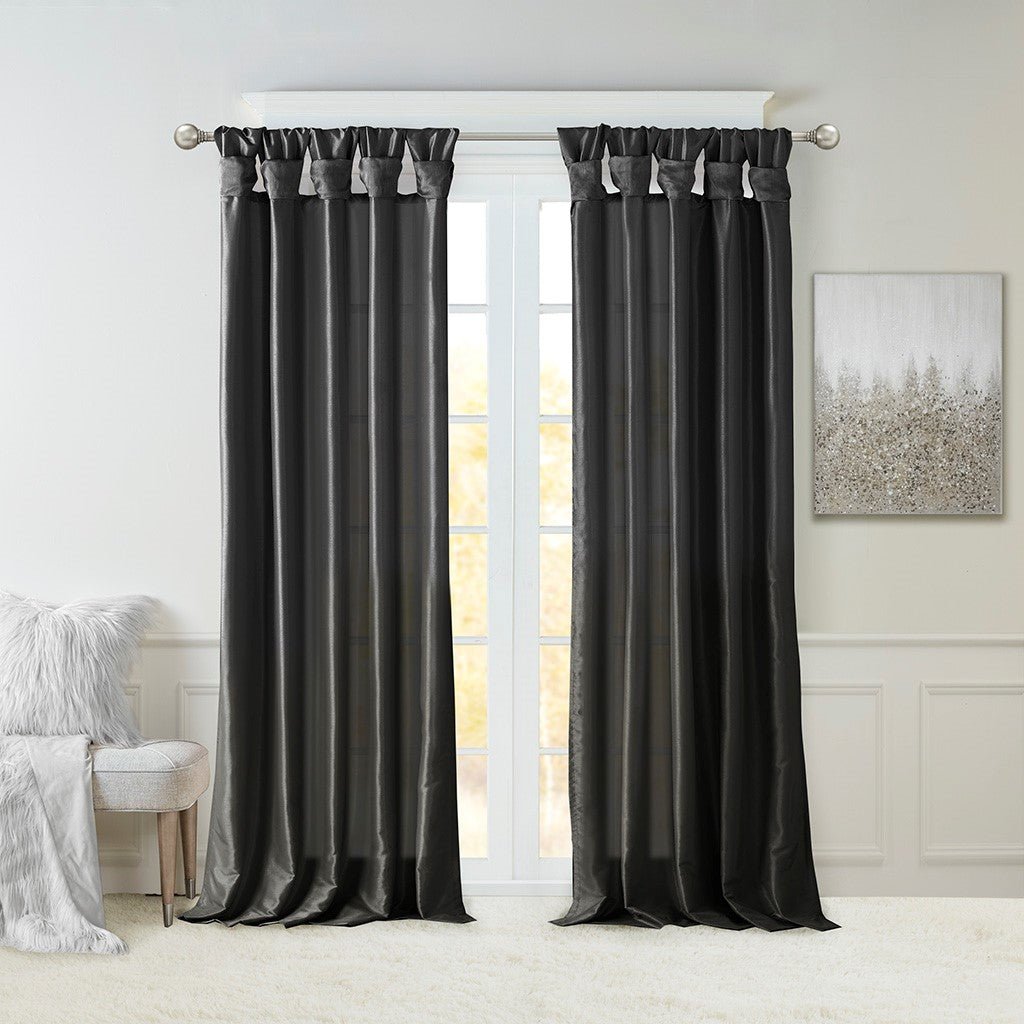 Twist Tab Lined Window Curtain Panel Black 50x95"