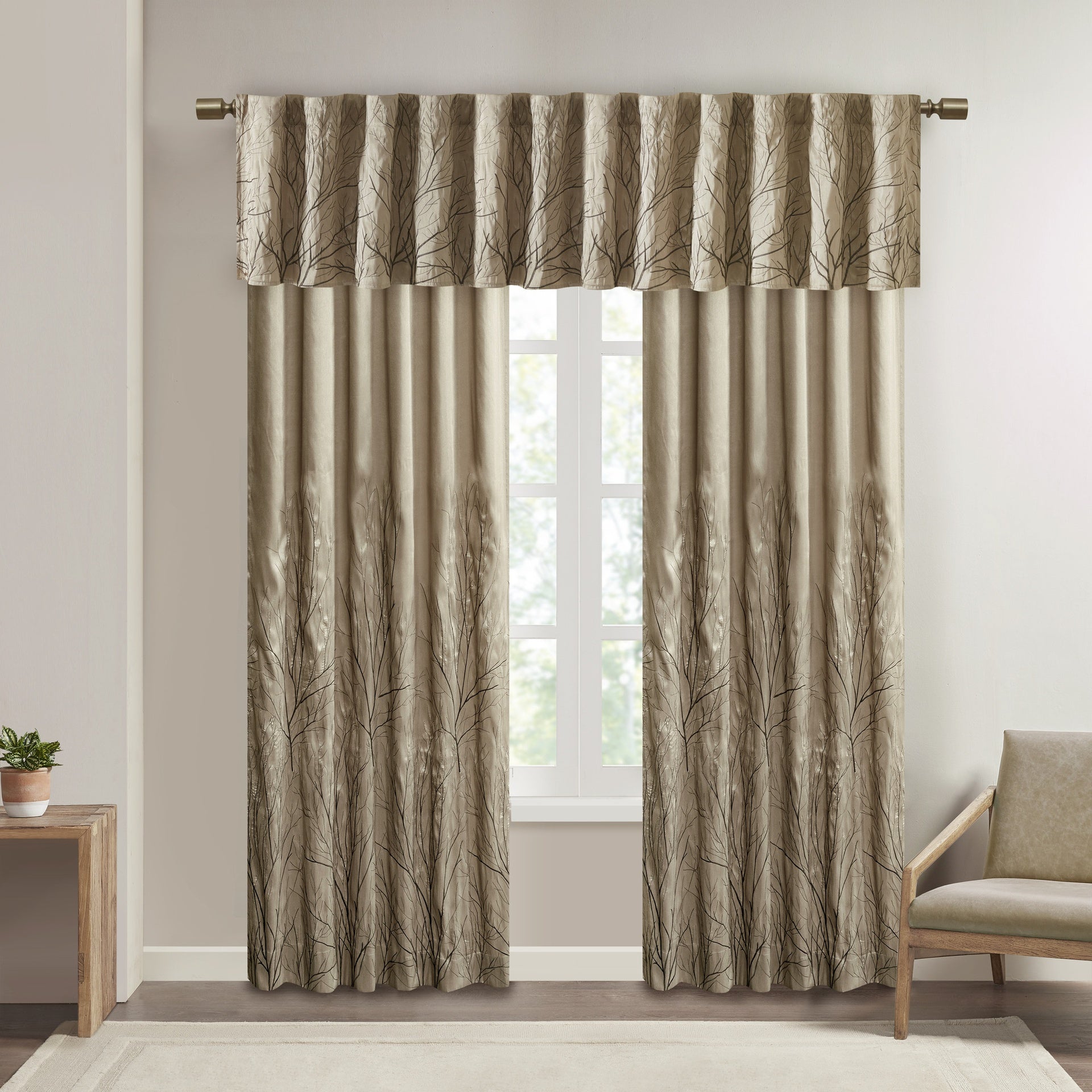 Faux Silk Embroidered Window Valance Tan 50x18"