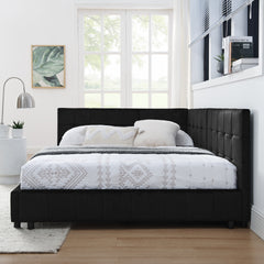 Full Size Upholstered Tufted  Bed Frame, Sofa Bed Frame with Comfortable Backrest and Armrests, Full Size Bed for Bedroom, Living Room,Velvet, Black(80.5''*59''*30.5'')