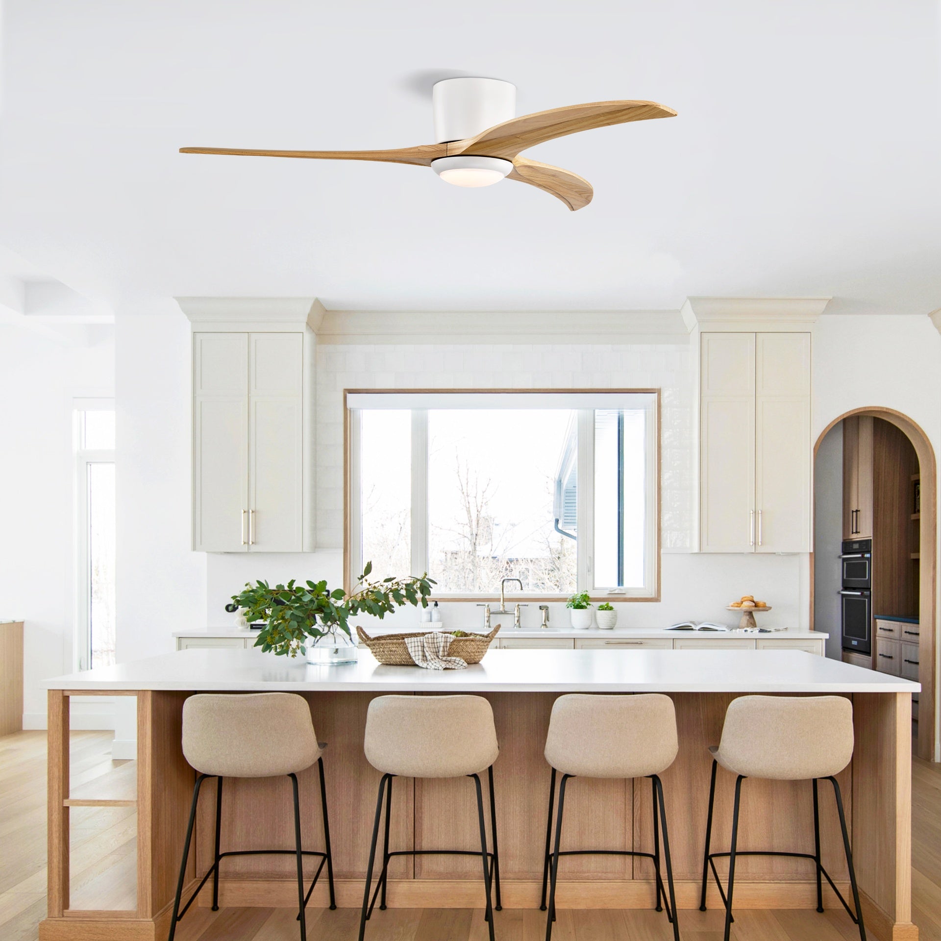 52"  Solid Wood Blades Ceiling Fan With Light with Remote Control, Noiseless Reversible Motor, 6 Speed, for Patio Living Room, Bedroom,Indoor.(Matte White)