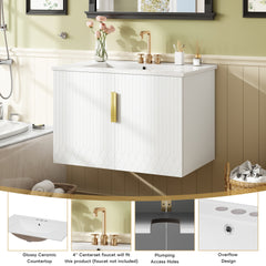 30" Vintage Bathroom Vanity with Ceramic Sink, with 3 Holes Single Ceramic Sink, Bathroom Storage Vanity Cabinet with 2 Soft Closing Doors