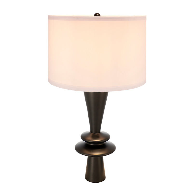D15x26.7" Black Aluminum Table Lamp with Two Varying Round Accents and White Drum Shade(Lamp Shade Assembly Required)