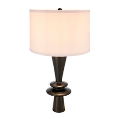 D15x26.7" Black Aluminum Table Lamp with Two Varying Round Accents and White Drum Shade(Lamp Shade Assembly Required)
