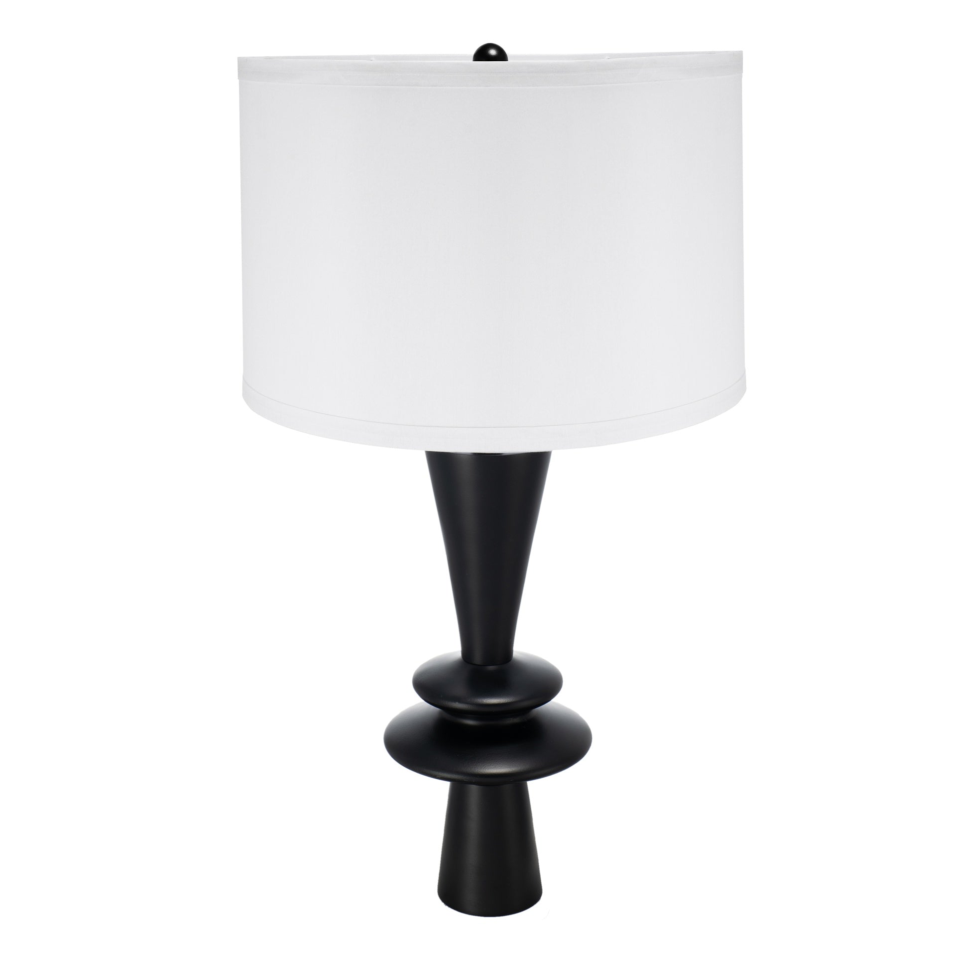 D15x26.7" Black Aluminum Table Lamp with Two Varying Round Accents and White Drum Shade(Lamp Shade Assembly Required)