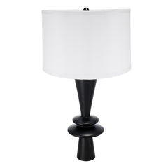 D15x26.7" Black Aluminum Table Lamp with Two Varying Round Accents and White Drum Shade(Lamp Shade Assembly Required)