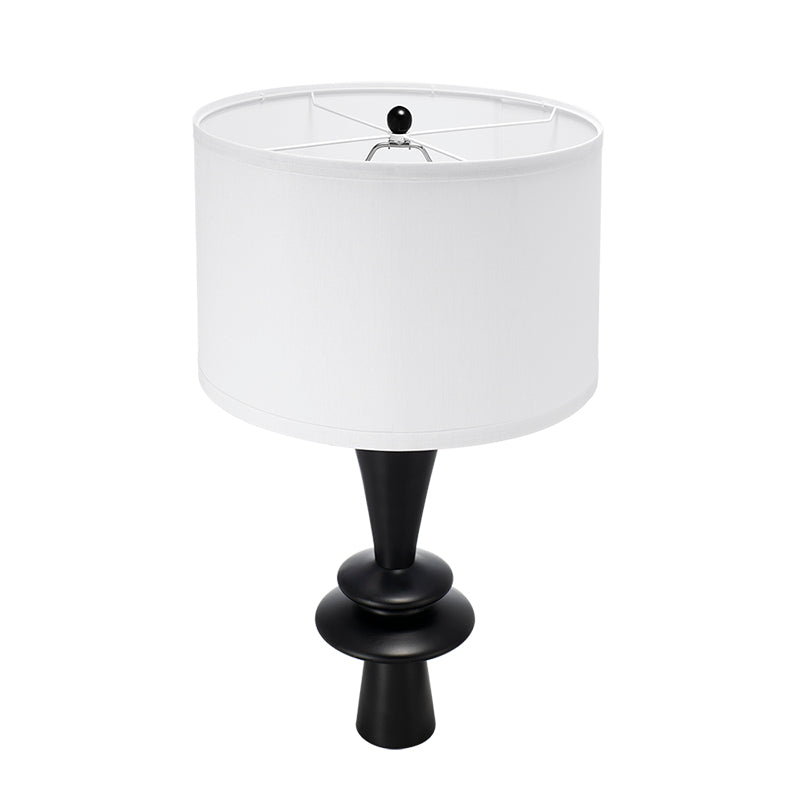 D15x26.7" Black Aluminum Table Lamp with Two Varying Round Accents and White Drum Shade(Lamp Shade Assembly Required)