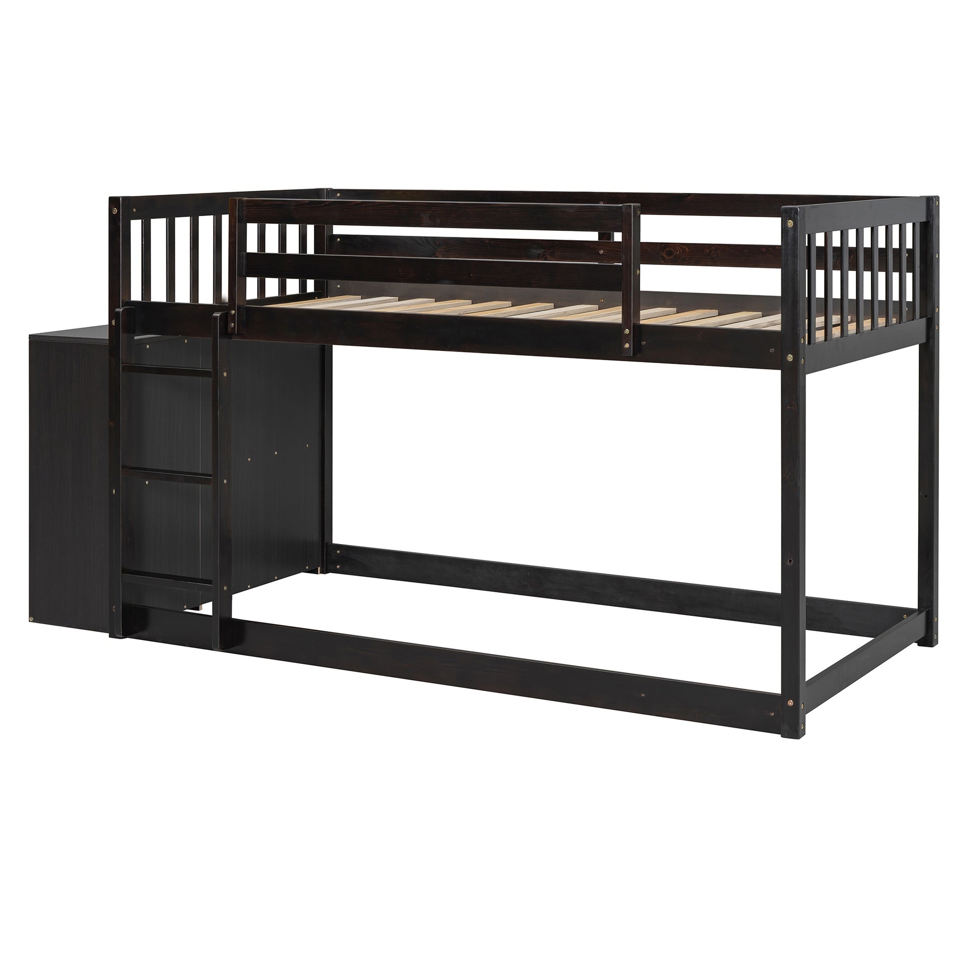 Twin over Twin Bunk Bed with 4 Drawers and 3 Shelves-Espresso
