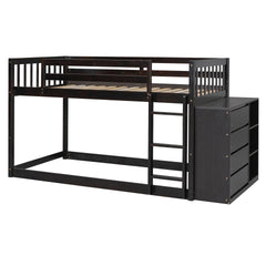 Twin over Twin Bunk Bed with 4 Drawers and 3 Shelves-Espresso