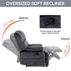 Large Manual Recliner Chair in Fabric for Living Room, Grey