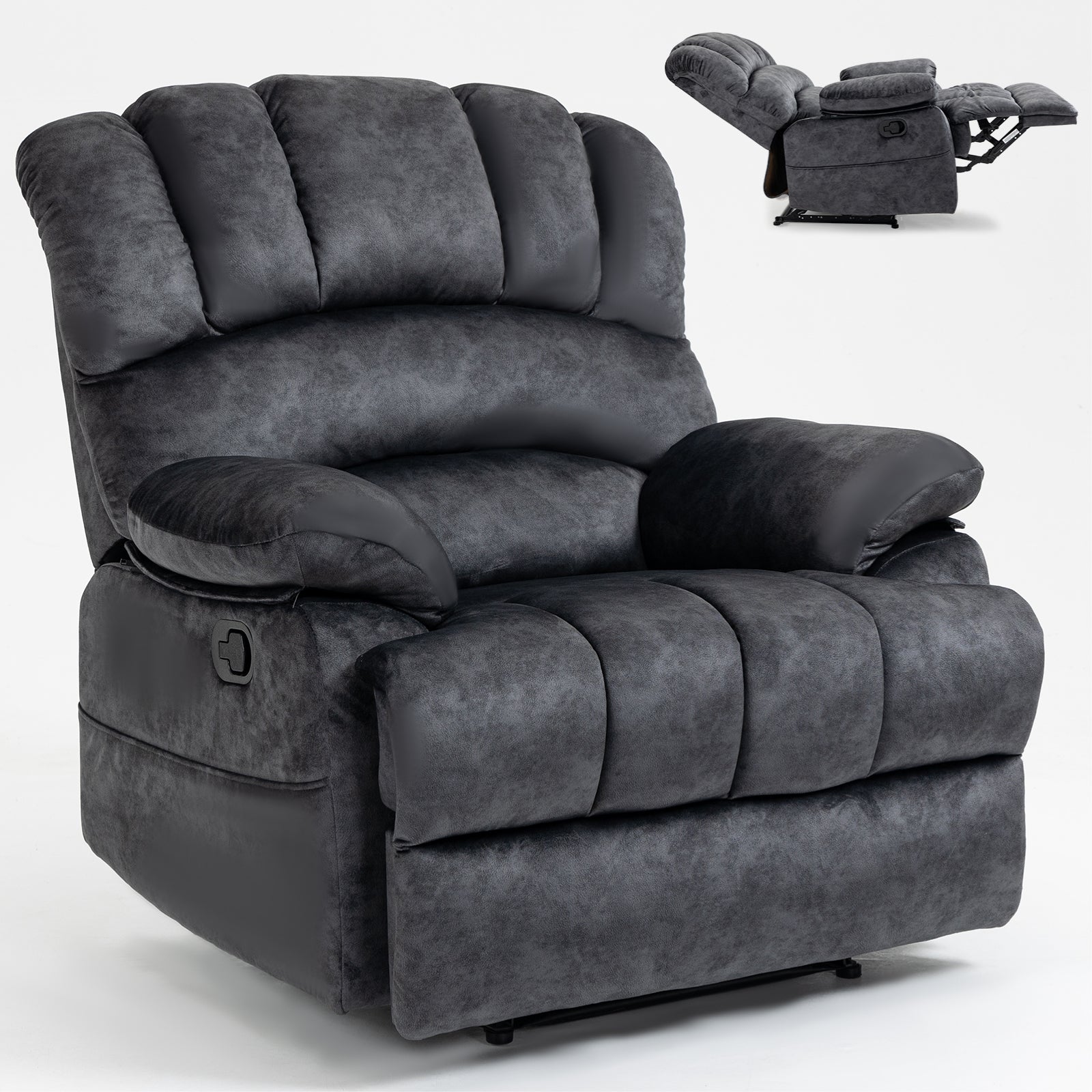 Large Manual Recliner Chair in Fabric for Living Room, Grey