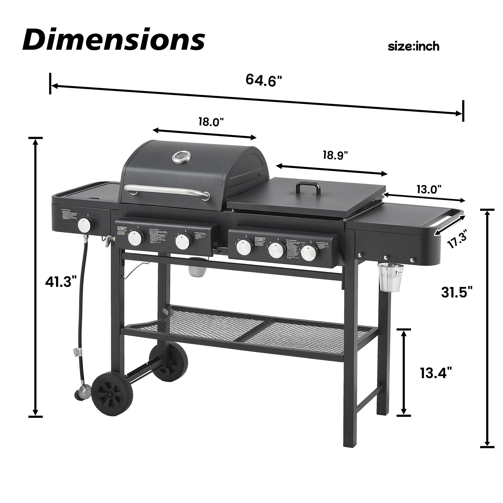 All-in-One Propane Gas Grill with Grilling & Griddling Functions, 745 Sq.Inch Cooking Space, 5 Burners, 56000 BTU Propane Grill,  Heavy-Duty Stand for Backyard Barbecue & Outdoor Cooking