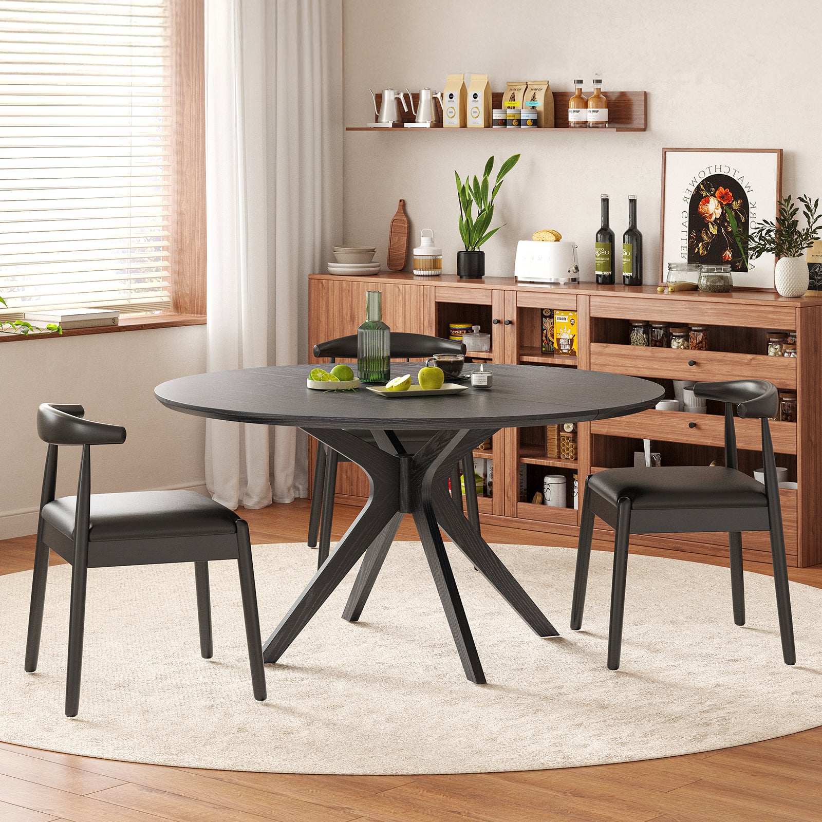 47.2" Solid Wood Round Dining Kitchen Table for 4-6 People with Intersecting Pedestal Base