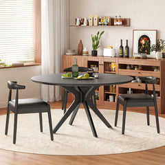 47.2" Solid Wood Round Dining Kitchen Table for 4-6 People with Intersecting Pedestal Base