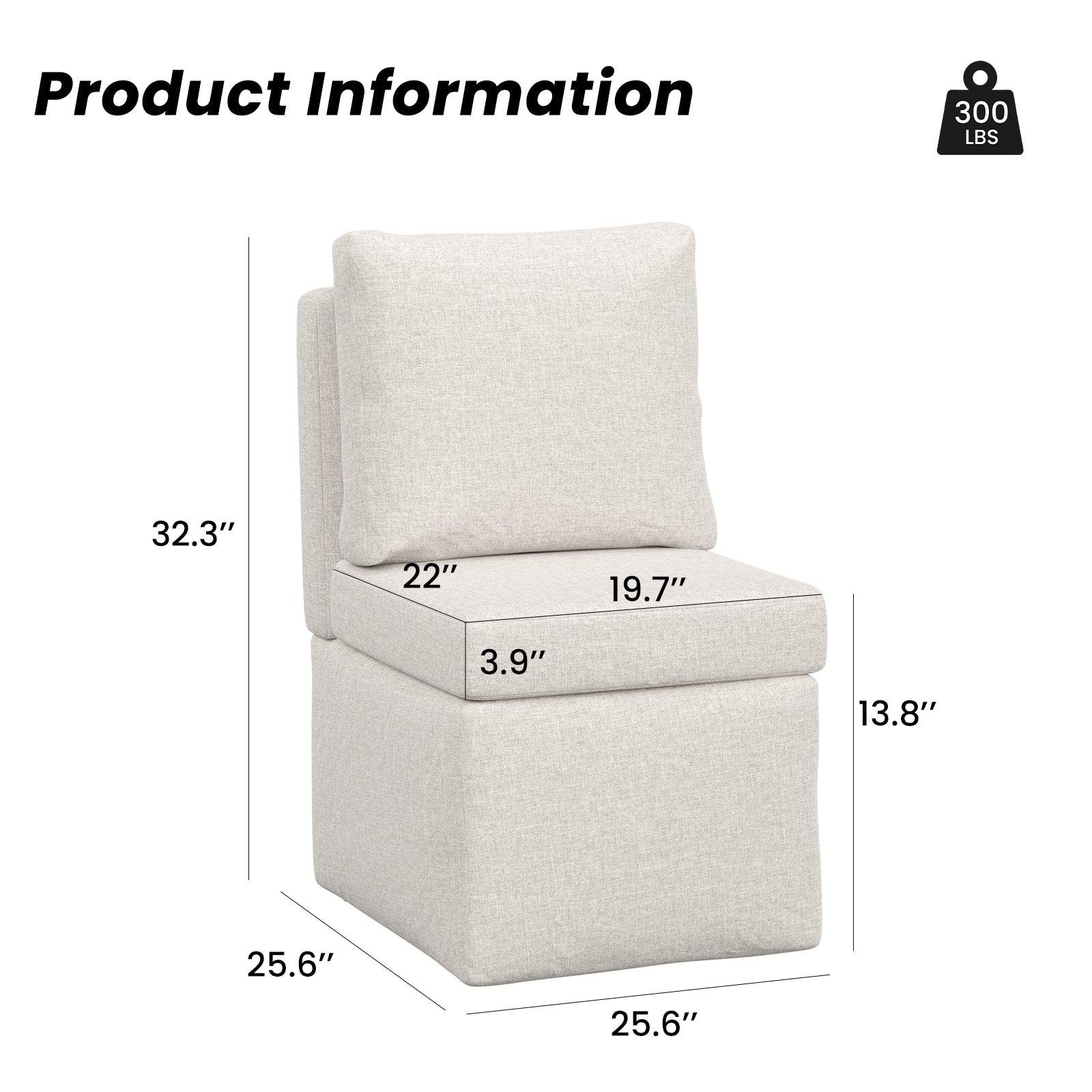 Armless Lounge Sofa Chair, Soft Corduroy Upholstered Accent Chair with High-Density Sponge Cushion, Comfy Single Sofa Seat for Living Room Bedroom, No Assembly Required