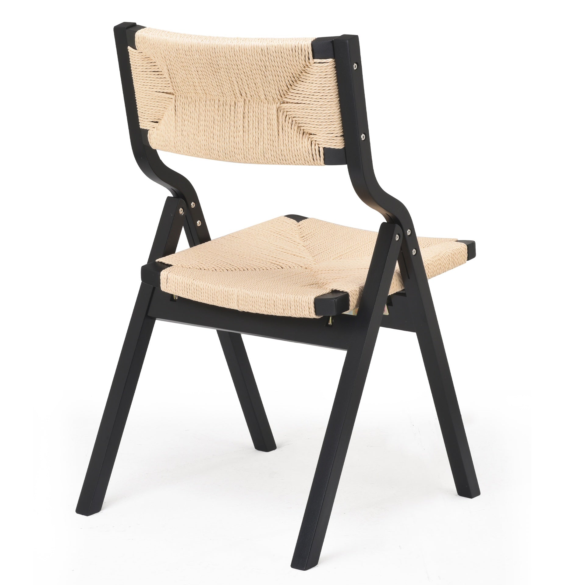 Wood Folding Chairs, Foldable Chairs Wooden Indoor Stackable Dining Chairs for Kitchen & Dining Room Chair Woven Seat & Webbing Back, Dining Chair Set of 2