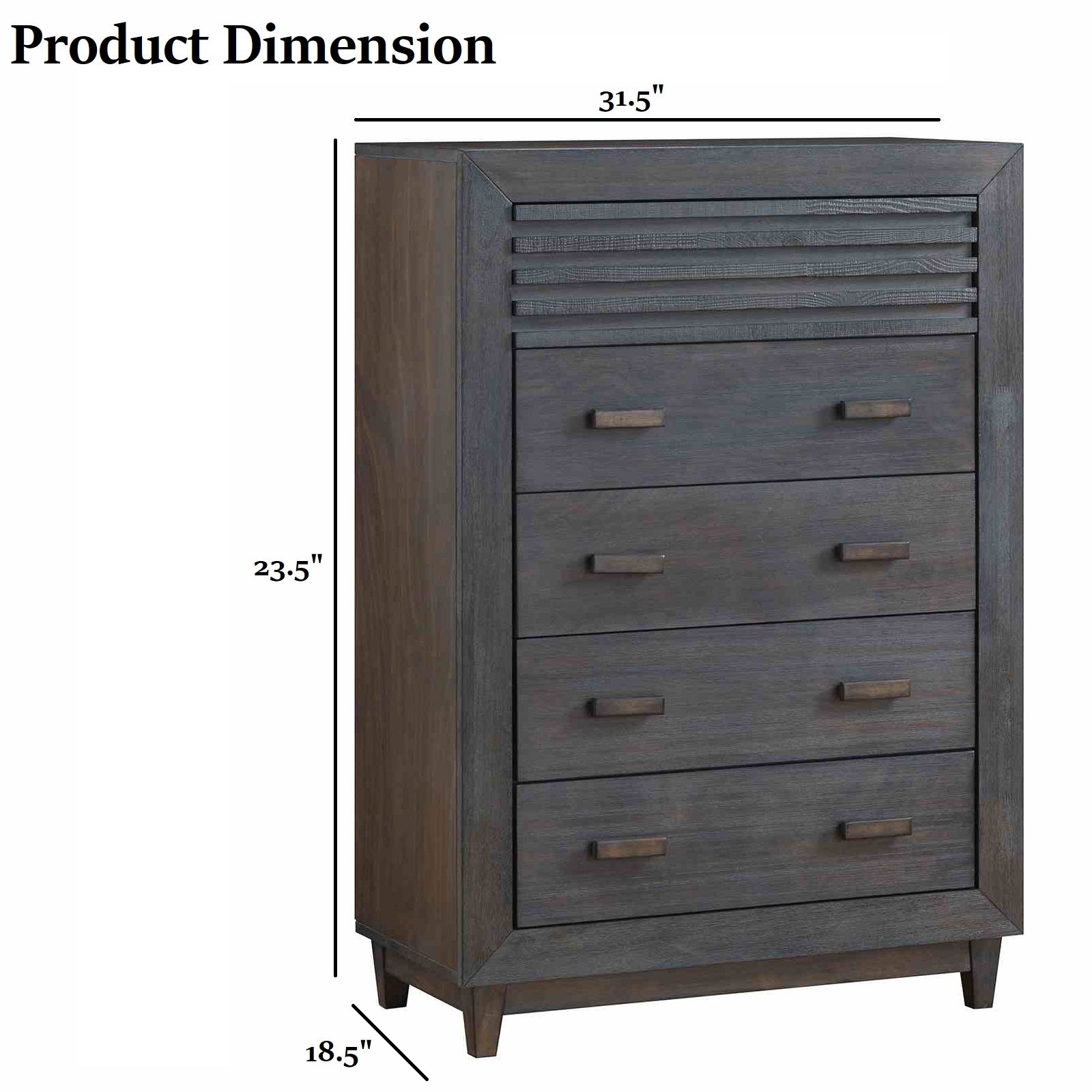 Transitional Style 1pc Chest Slat Design Mortise and Tenon Joinery Charcoal Brown Finish Bedroom Furniture