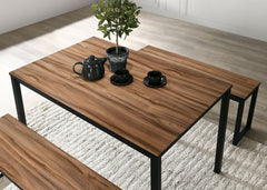 Industrial Style 3pc Dining Set 1x Dining Table 2x Bench U-Shape Metal Legs Wooden Top Walnut And Black Finish